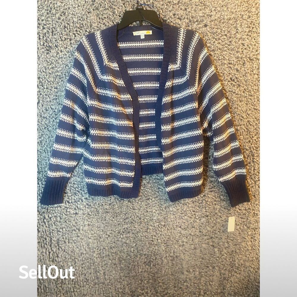 C&C California Women's XS Blue Striped Knit Cardigan Sweater Casual